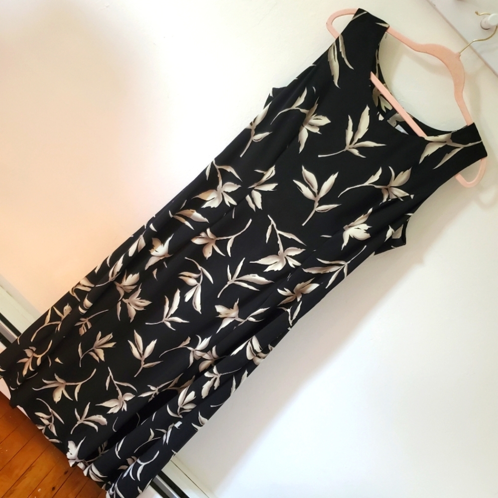 90s | black floral tank maxi dress